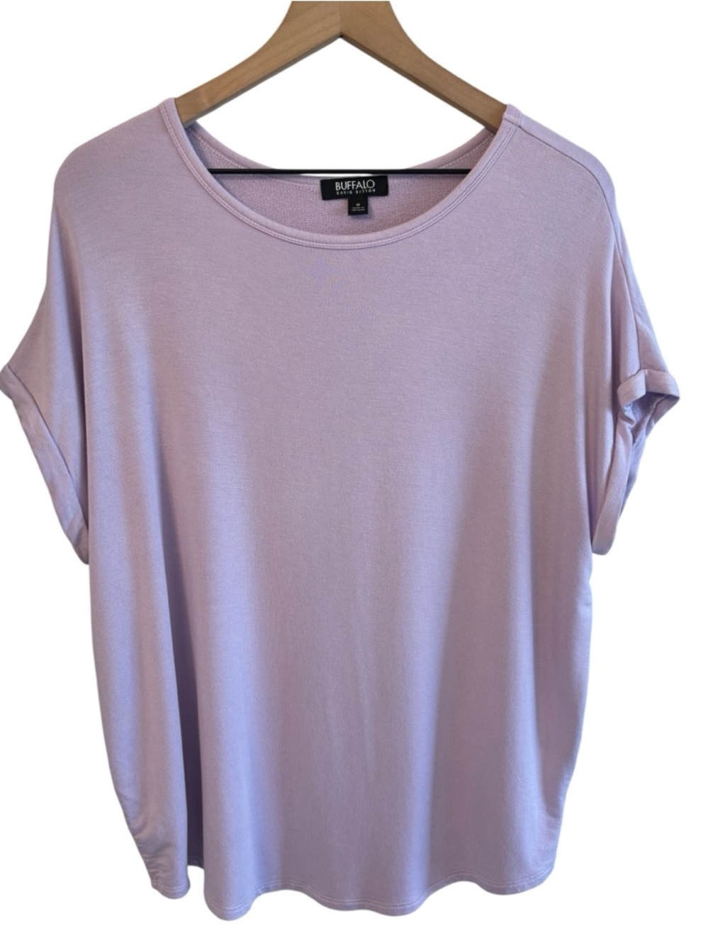 Buffalo David Bitton French Terry Short Sleeve Top M Pastel Lilac Minimalist